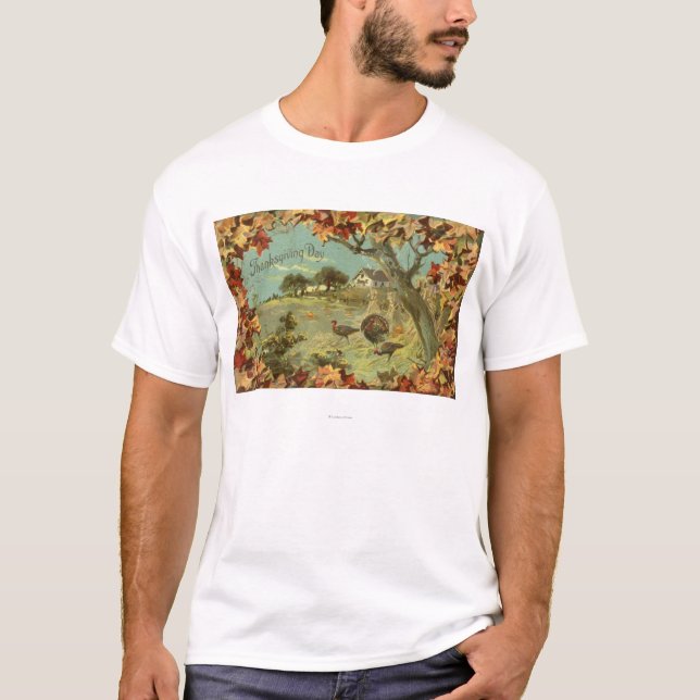 Camiseta Hojas y pavos de DayFallen de la acción de gracias (Anverso)