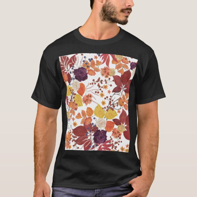Camiseta Hojas y Rosas de acuarela de otoño (Anverso)