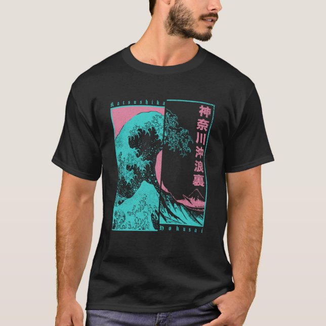 Camiseta Hokusai, estética pop japonesa, gran ola de Kanaga (Anverso)