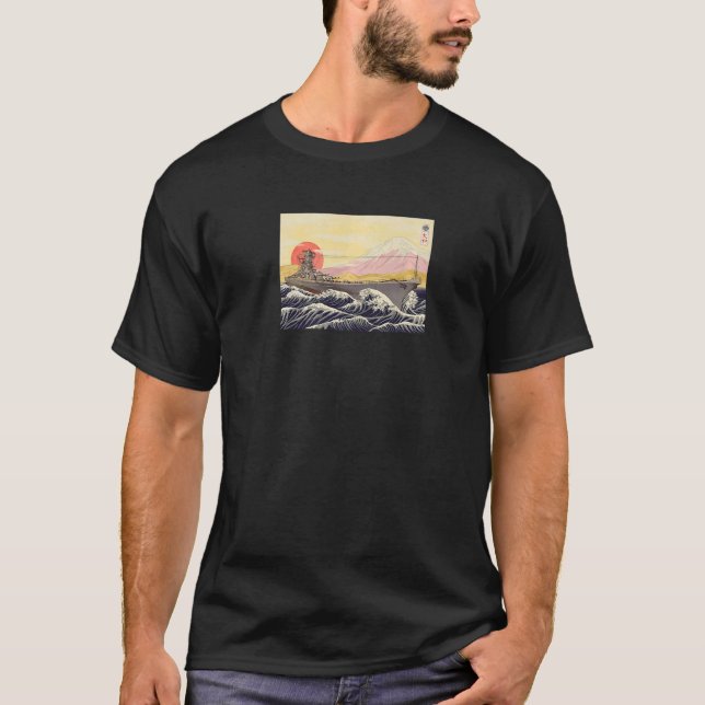 Camiseta Hokusai Great Wave IJN Battleship Yamato WW2 Premi (Anverso)