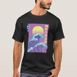 Camiseta Hokusai Retro Vaporwave Estética de ola grande