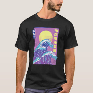 Camiseta Hokusai Retro Vaporwave Estética de ola grande