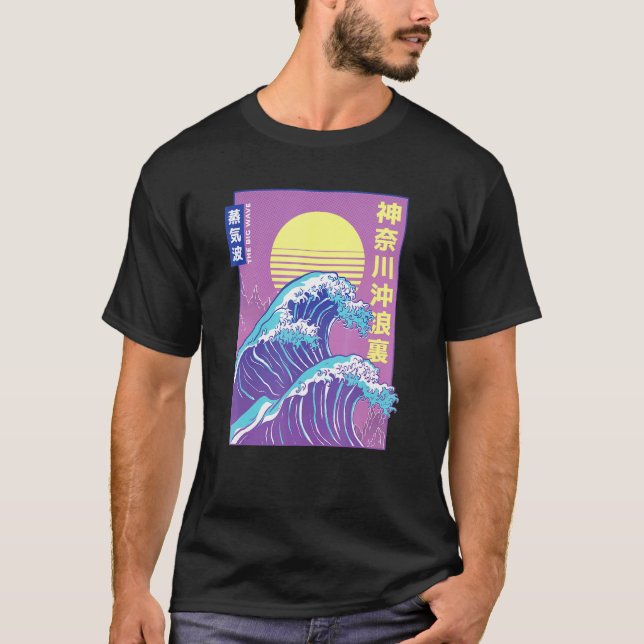 Camiseta Hokusai Retro Vaporwave Estética de ola grande (Anverso)