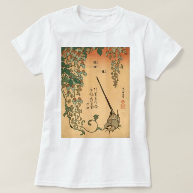 Camiseta Hokusai Wisteria y Wagtail GalleryHD Arte de época (Diseño del anverso)