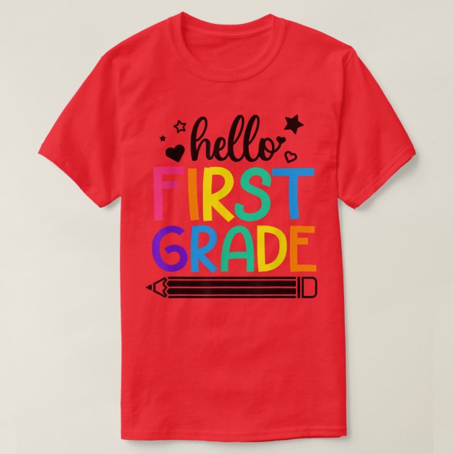 Camiseta Hola 1º grado de vuelta a los conjuntos escolares  (Diseño del anverso)