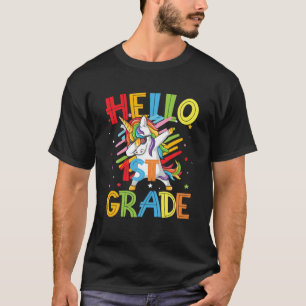 Camiseta Hola 1º Primer Grado Cute Dabbing Unicorn Volver A