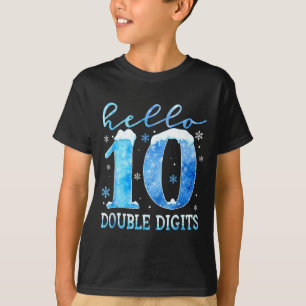 Camiseta Hola 10 Dobles Dígitos Copos de Nieve Invierno Nav