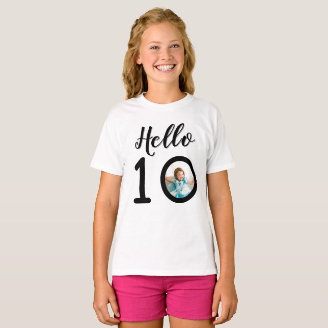 Camiseta Hola 10 Foto Personalizada 10º Cumpleaños Niños (Anverso completo)