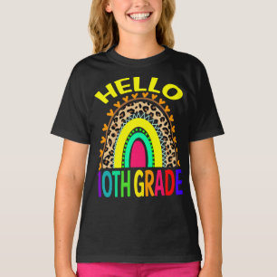 Camiseta Hola 10° grado Leopardo Arcoiris de vuelta a la es