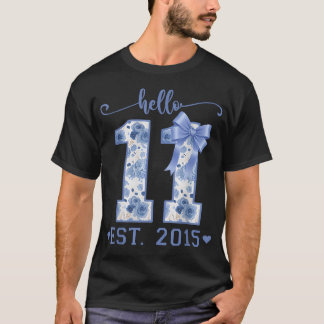 Camiseta Hola 11 Est 2015 Azul Coqueta Lazo Cumpleaños 11