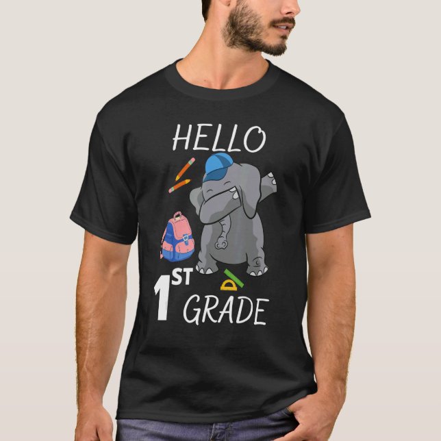 Camiseta Hola, 1° grado Dabbing Elephant Land Animals Back (Anverso)