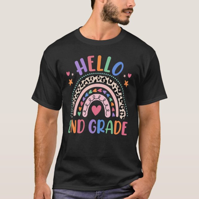 Camiseta Hola, 2º Grado Leopard Boho Arcoiris Primer Día De (Anverso)