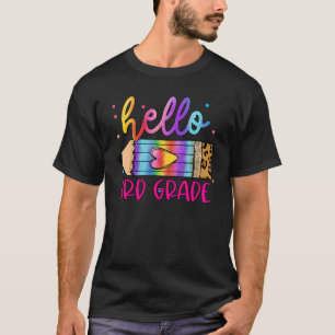 Camiseta Hola 3 Grado Leopard Tie Dye Lápiz Cute Teach