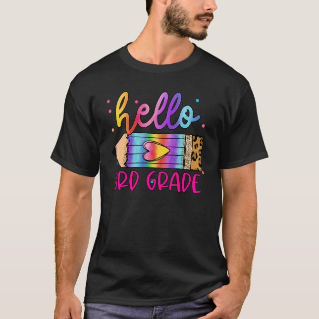 Camiseta Hola 3 Grado Leopard Tie Dye Lápiz Cute Teach (Anverso)
