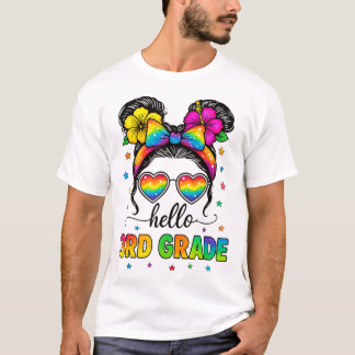 Camiseta Hola 3er Grado Messy Bun Primer Día De La Escuela