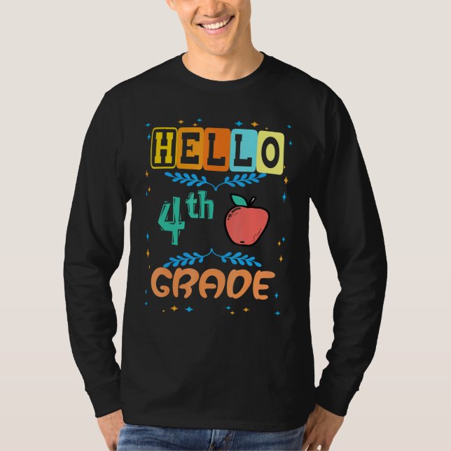 Camiseta Hola, 4º Grado Primer Día Apple Para Maestros Estu (Anverso)