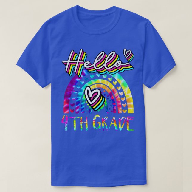 Camiseta Hola 4 Grado Arco Iris Tye De Vuelta Al Té Escolar (Diseño del anverso)