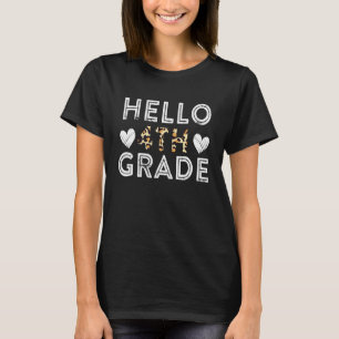 Camiseta Hola 4° grado de vuelta a la escuela 1° día Leopar