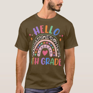 Camiseta Hola 4 Grado Leopard Boho Arcoiris Primer Día De S