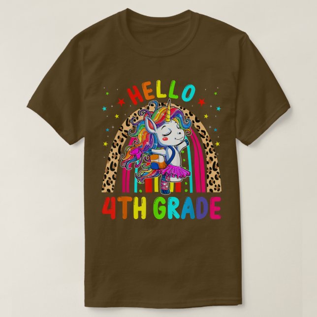 Camiseta Hola 4 Grado Unicornio Leopardo Arcoiris De Vuelta (Diseño del anverso)