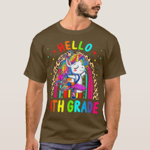 Camiseta Hola 4 Grado Unicornio Leopardo Arcoiris De Vuelta