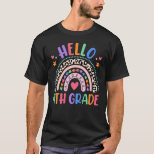 Camiseta Hola 4to Grado Leopardo Boho Arcoíris 1er Día De S