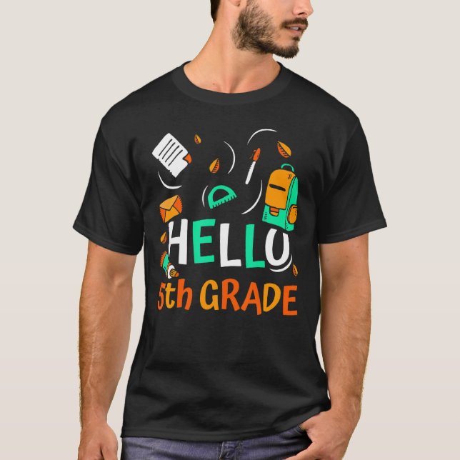 Camiseta Hola, 5º Grado Grader Class Pupil School 5 Cinco F (Anverso)