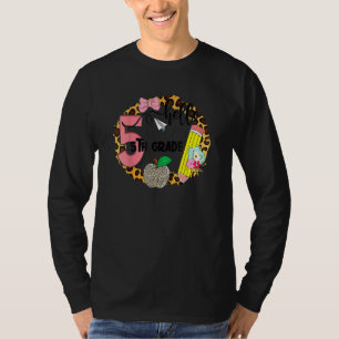 Camiseta Hola 5to Grado Lindo Leopardo Manzana Flor Lápiz