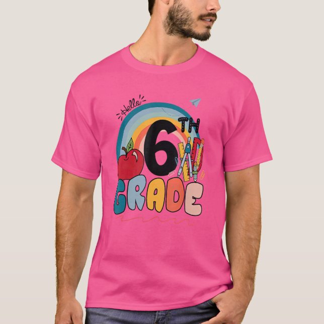Camiseta Hola 6 Grado Boho Rainbow Sexto Grado S (Anverso)