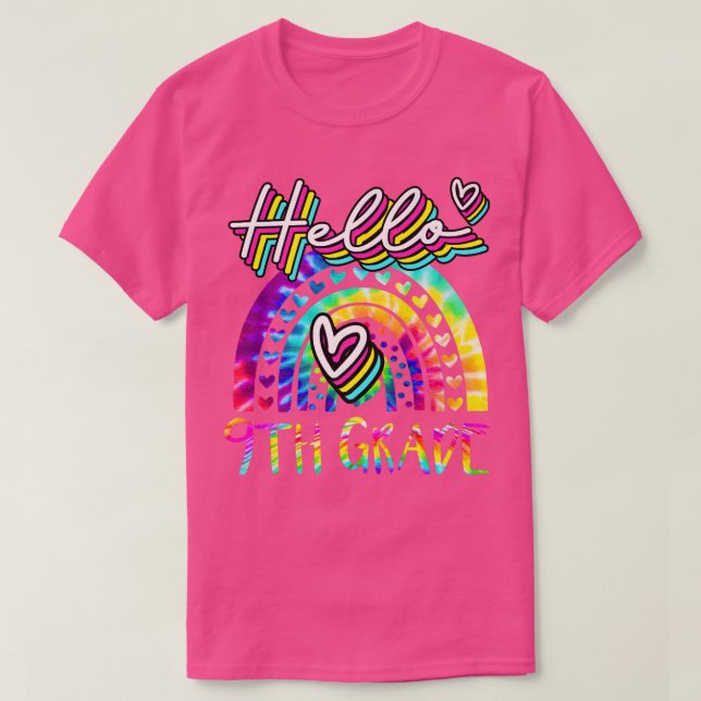 Camiseta Hola 9 Grado Arco Arcoiris De Vuelta Al Té Escolar (Diseño del anverso)