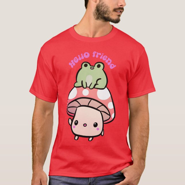 Camiseta Hola Amigo Un Cute Mushroom Y Frog Friends frito (Anverso)