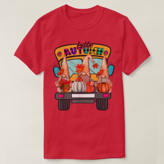 Camiseta Hola Autumn Truck Gnomes Pumpkin Fall Leaves (Diseño del anverso)