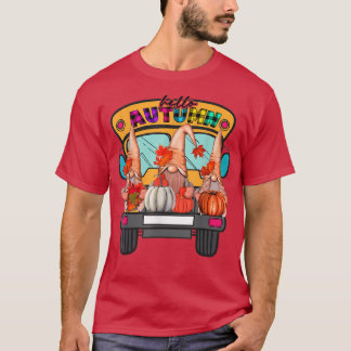 Camiseta Hola Autumn Truck Gnomes Pumpkin Fall Leaves