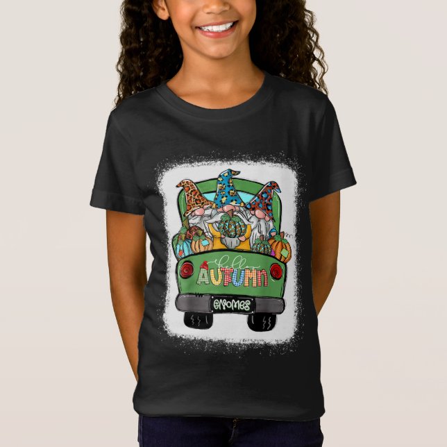 Camiseta Hola Autumn Truck Gnomes Pumpkin Fall Leaves (Anverso)