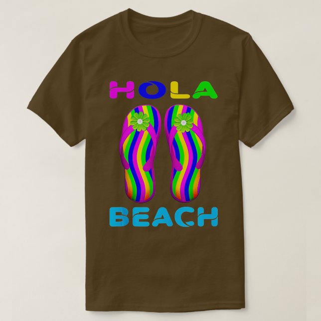 Camiseta Hola Beach Funny Beach Vacaciones Verano, flip flo (Diseño del anverso)