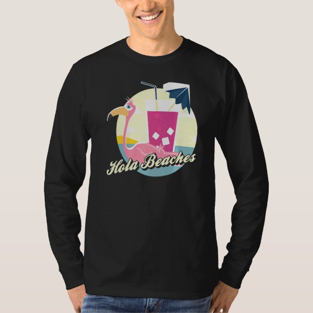 Camiseta Hola Beaches Summer Beach Flamingo Gafas de sol (Anverso)