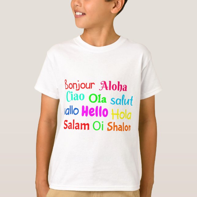 Camiseta hola bonjour ciao salut hallo salam ola shalom (Anverso)