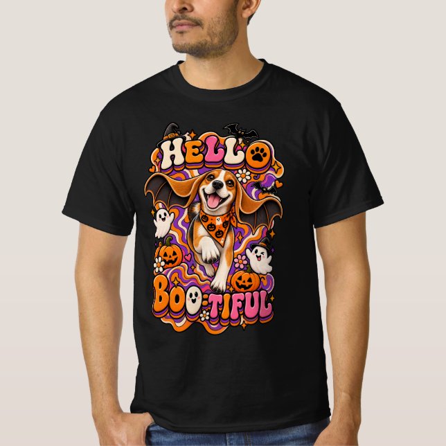 Camiseta Hola Bootiful Beagle Halloween Divertida Groovy Br (Anverso)