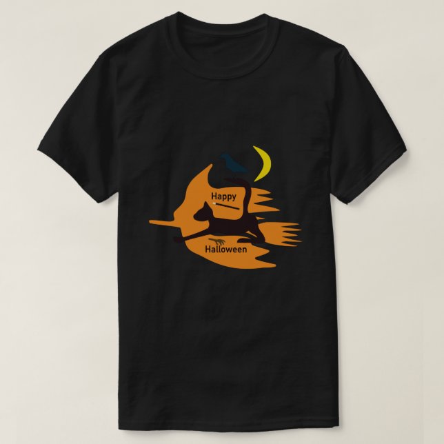 Camiseta Hola Bruja - Naranja-Negro Feliz Halloween Imagen. (Diseño del anverso)
