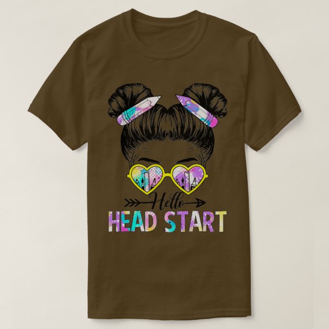 Camiseta Hola Cabeza Empezar Tie Dye Messy Bun Niños De Vue (Diseño del anverso)