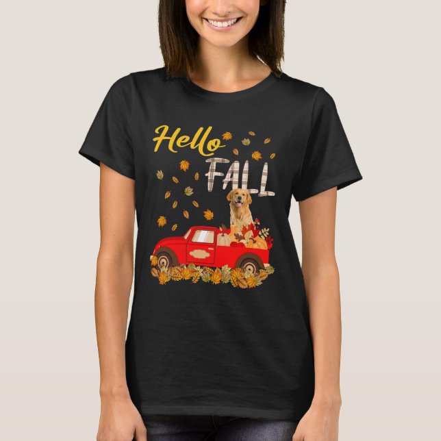 Camiseta Hola Cae Golden Retriever Leaf Otumn Red Truck (Anverso)