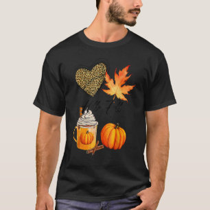 Camiseta Hola Caída Leopard Heart Pumpkin Autumn Leaves Tho
