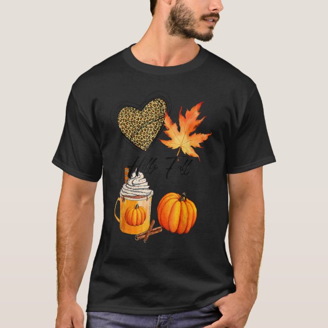 Camiseta Hola Caída Leopard Heart Pumpkin Autumn Leaves Tho (Anverso)