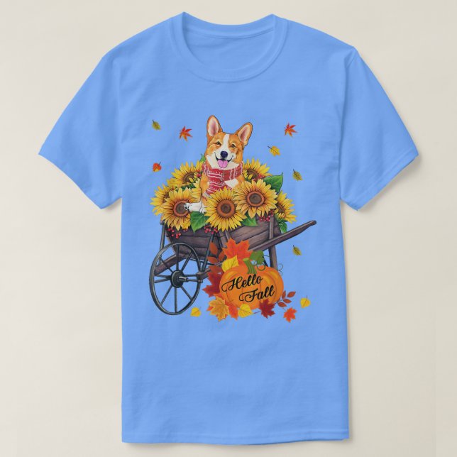 Camiseta Hola Caída Perro Corgi En Sunflowers Sale De Otoño (Diseño del anverso)