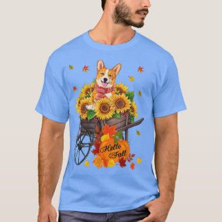 Camiseta Hola Caída Perro Corgi En Sunflowers Sale De Otoño