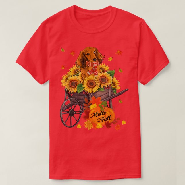 Camiseta Hola Caída Perro De Dachshund En Sunflowers Deja A (Diseño del anverso)