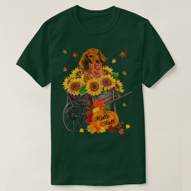 Camiseta Hola Caída Perro De Dachshund En Sunflowers Deja A (Diseño del anverso)