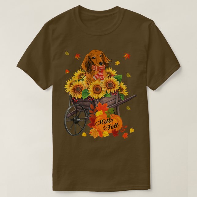 Camiseta Hola Caída Perro De Dachshund En Sunflowers Deja A (Diseño del anverso)