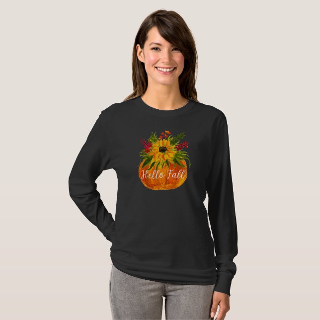 Camiseta Hola Caída Sunflowers Calabaza Rustic Otoño (Anverso completo)