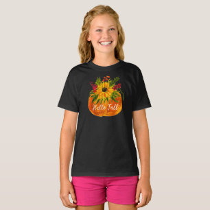 Camiseta Hola Caída Sunflowers Calabaza Rustic Otoño